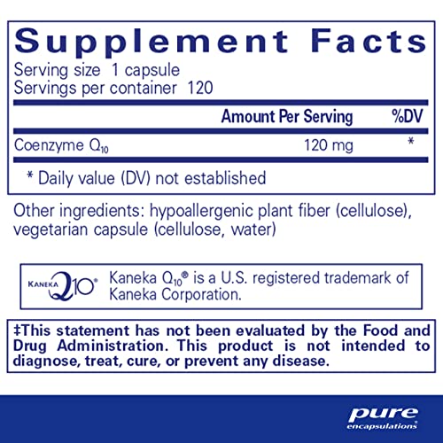 Pure Encapsulations CoQ10 120 mg | Coenzyme Q10 Supplement for Energy, Antioxidants, Brain and Cellular Health, Cognition, and Cardiovascular Support* | 120 Capsules