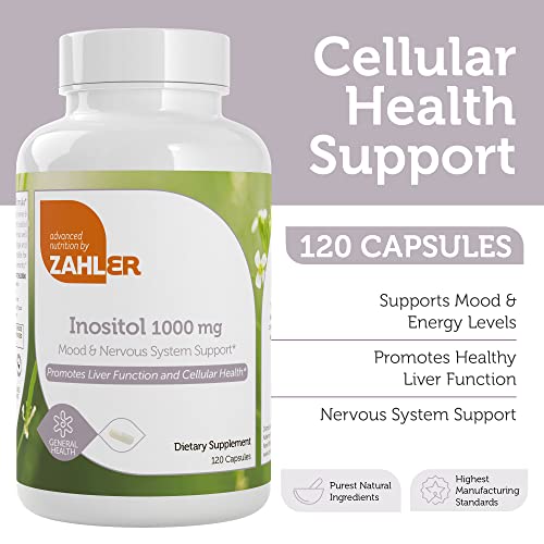 Zahler Inositol Supplement Capsules 1000mg - Mood & Nervous System Support Supplements for Women - Hormone Balance & Healthy Ovarian Function - Kosher, Gluten Free, Dairy Free - 120 Count