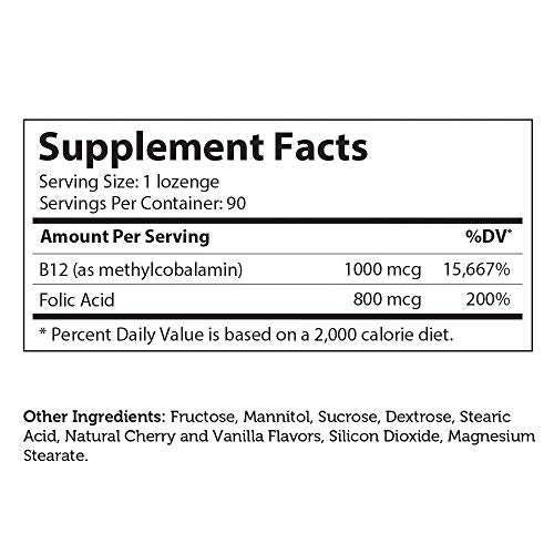 Zahler B12 Energizer, Potent Energy Supplement, Vitamin B12 Methylcobalamin, Certified Kosher, 5000 MCG, 90 Natural Cherry Flavor Lozenges