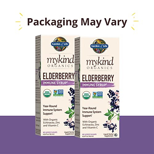 Garden of Life Organics Plant Based Elderberry Immune Syrup 6.59 fl oz (195 Ml) for Kids & Adults