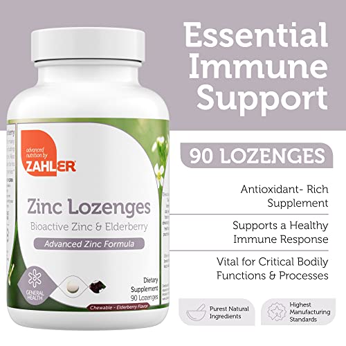 Zahler Elderberry Zinc Lozenges for Adults & Kids - Delicious Chewable Zinc & Sambucus Elderberry Lozenges for Immune Support - Kosher, Made in USA - Zinc Supplements for Men & Women (90 Count)