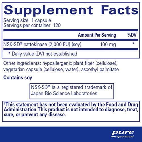 Pure Encapsulations - NSK-SD - Nattokinase 100 mg - Enzymes to Promote Healthy Blood Flow, Circulation, and Blood Vessel Function - 120 Capsules