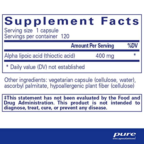 Pure Encapsulations Alpha Lipoic Acid 400 mg | ALA Supplement for Liver Support, Antioxidants, Nerve and Cardiovascular Health, Free Radicals, and Glucose Support* | 120 Capsules