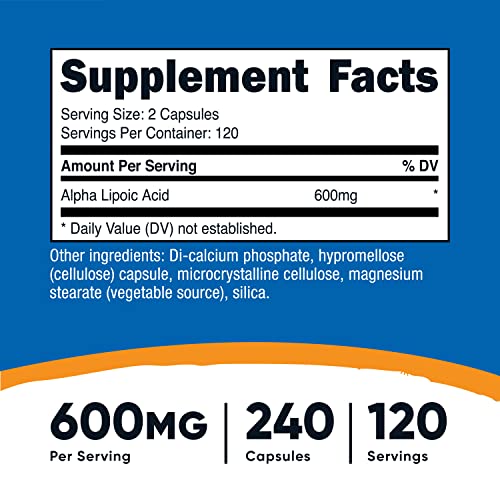 Nutricost Alpha Lipoic Acid 240 Capsules 600mg Per Serving