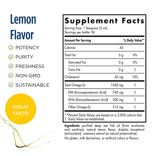Nordic Naturals Omega-3 Lemon Flavor 16 oz Liquid 96 Servings