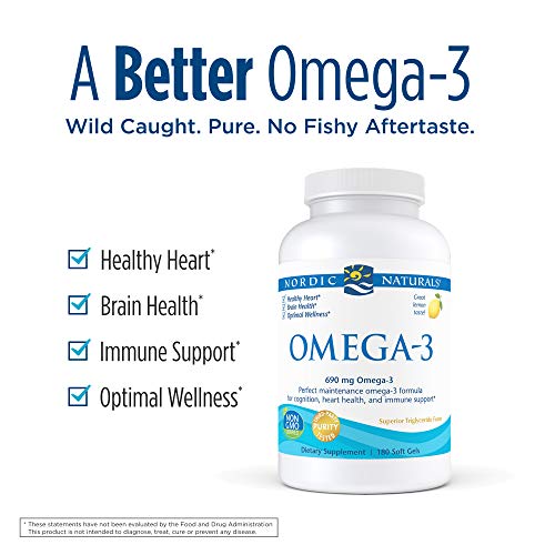 Nordic Naturals Omega-3, Lemon Flavor - 690 mg Omega-3-180 Soft Gels - Fish Oil - EPA & DHA - Immune Support, Brain & Heart Health, Optimal Wellness - Non-GMO - 90 Servings