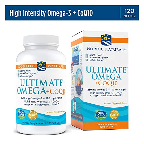 Nordic Naturals Ultimate Omega + CoQ10, Lemon - 120 Soft Gels - 1280 mg Omega-3 + 100 mg CoQ10 - Heart Health, Cellular Energy, Antioxidant Support - Non-GMO - 60 Servings