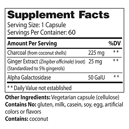 Enzymedica, Purify Activated Charcoal, Enzyme Supplement to Reduce Occasional Gas, Indigestion and Gentle Cleansing with Ginger Extract and Alpha Galactosidase, 60 Capsules (60 Servings)