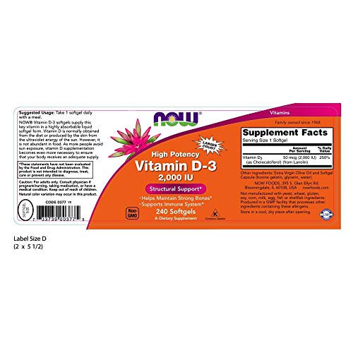 NOW Vitamin D-3 2,000 IU 240 Softgels