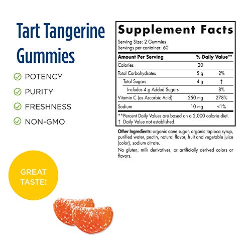 Nordic Naturals Vitamin C Gummies, Tart Tangerine - 120 Gummies - 250 mg Vitamin C - Immune Support, Antioxidant Protection, Child Growth & Development - Non-GMO, Vegan - 60 Servings