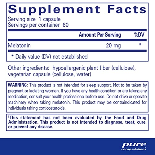 Pure Encapsulations Melatonin 20 mg | Supplement to Support Natural Sleep Cycles, Cells, and Tissues* | 60 Capsules