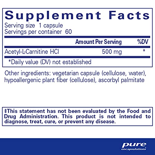 Pure Encapsulations Acetyl-l-Carnitine 500 mg | Memory Supplement for Brain, Focus, and Calmness* | 60 Capsules