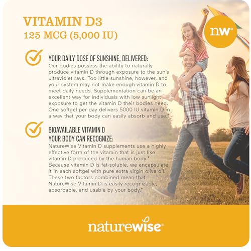 NatureWise Vitamin D3 5000iu (125 mcg) Mini Softgel 360 Count, Packaging May Vary