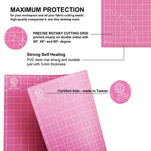 KC GLOBAL A2 (24"x18") Self-Healing Cutting Mat (Pink) - Sturdy, Reversible, Eco-Friendly, Non-Slip. Premium Desk Mat for Crafters, Quilters, and Hobbyist