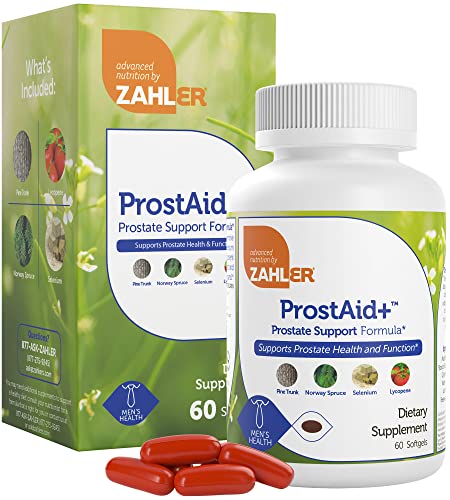 Zahler ProstAid+ Prostate Supplements for Men with Lycopene & Norway Spruce for Urine Flow, Prostate Support - Made in USA, Kosher - Prostate Health Supplements for Men (60 Vegetarian Softgels)