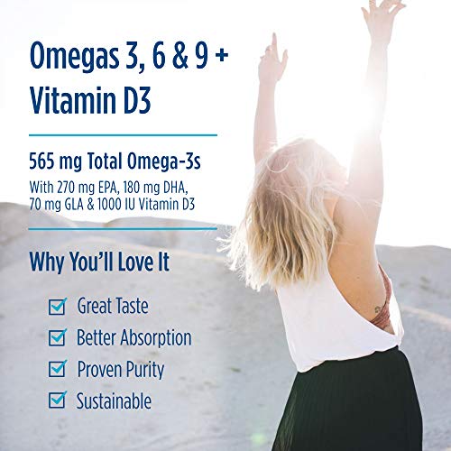 Nordic Naturals Complete Omega-D3, Lemon Flavor - 565 mg Omega-3 + 70 mg GLA + 1000 IU Vitamin D3-120 Soft Gels - EPA & DHA - Healthy Skin & Joints, Cognition, Positive Mood - Non-GMO - 60 Servings