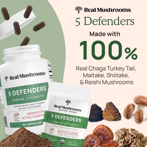 Real Mushrooms 5 Defenders Organic Mushroom Extract 90 Caps