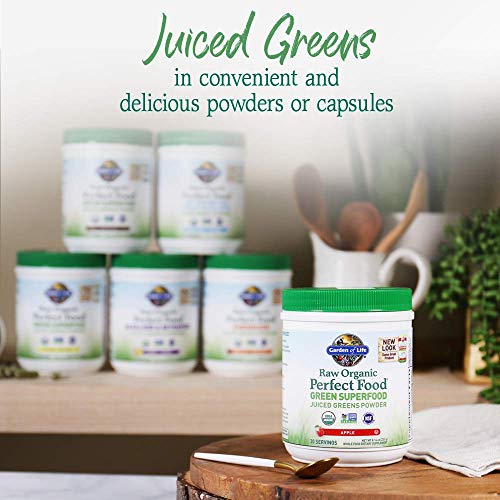 Garden of Life Raw Organic Perfect Food Green Superfood Juiced Greens Powder - Apple, 30 Servings (Packaging May Vary) - Vegan Gluten Free Whole Food Dietary Supplement, Plus Probiotics & Enzymes