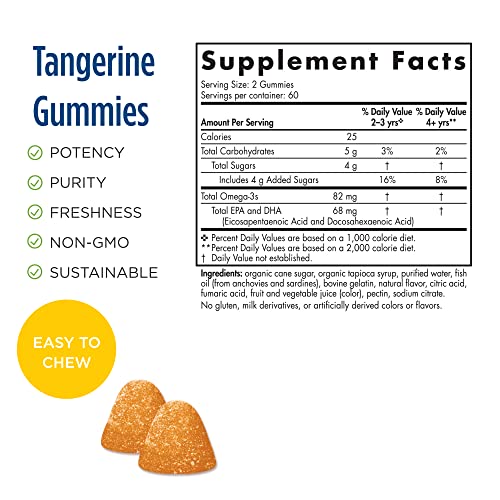 Nordic Naturals Nordic Omega-3 Gummies, Tangerine - 120 Gummies - 83 mg Total Omega-3s with EPA & DHA - Non-GMO - 60 Servings