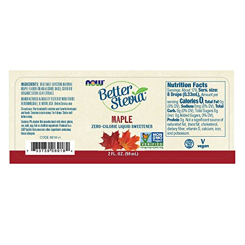 NOW Foods, Better Stevia, Liquid, Maple, Zero-Calorie Liquid Sweetener, Low Glycemic Impact, Certified Non-GMO, 2-Ounce