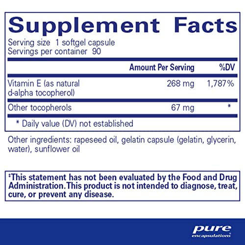 Pure Encapsulations Vitamin E (with Mixed Tocopherols) | Antioxidant Supplement to Support Cellular Respiration and Cardiovascular Health* | 90 Softgel Capsules