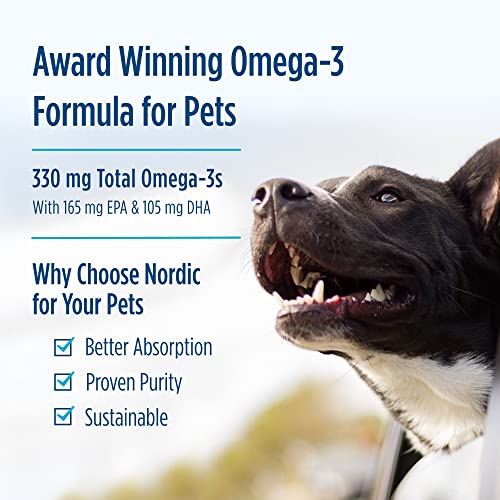 Nordic Naturals Omega-3 Pet, Unflavored - 330 mg Omega-3 Per Soft Gel - 180 Soft Gels - Fish Oil for Dogs with EPA & DHA - Promotes Heart, Skin, Coat, Joint, & Immune Health