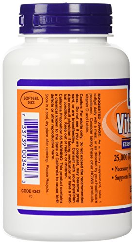 Now Foods Vitamin A, 25000 IU from Fish liver oil, 250 Softgels (Pack of 2)