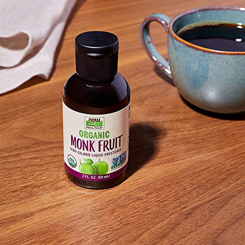 NOW Foods, Certified Organic Monk Fruit Liquid, Zero-Calorie Liquid Sweetener, Non-GMO, Low Glycemic Impact, 2-Ounce