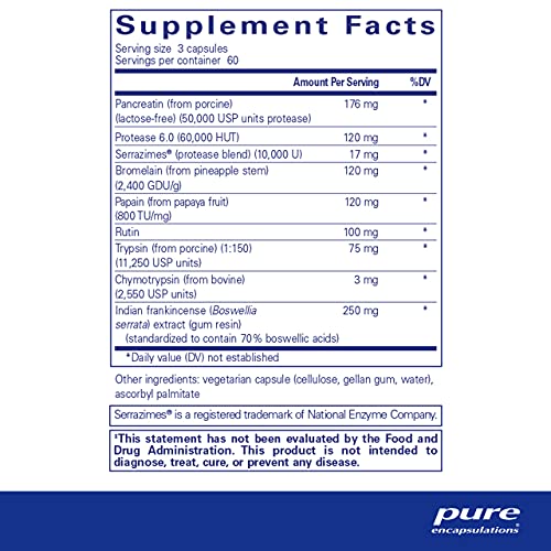 Pure Encapsulations Systemischer Enzymkomplex | Ergänzung zur Unterstützung der Gesundheit von Muskeln, Gelenken, Knorpel und Bindegewebe* | 180 Kapseln