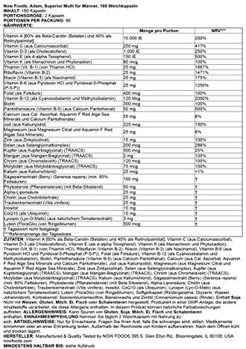 NOW Foods AdamTM Men's Multiple Vitamin -Softgels,180 Count (Pack of 1)