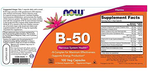 NOW Supplements, Vitamin B-50 mg, Energy Production*, Nervous System Health*, 100 Veg Capsules