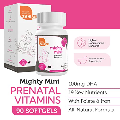 Zahler Mighty Mini Prenatal Vitamin with DHA & Folate - Certified Kosher - All Natural Prenatal Vitamins - Multivitamin for Pregnant Women - 19 Prenatal Vitamins Including Folic Acid (90 Softgels)