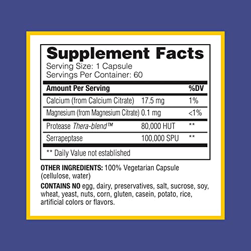 Enzymedica, SerraGold, Serrapeptase Enzymes for Sinus, Immune and Cardiovascular Support, 60 Capsules