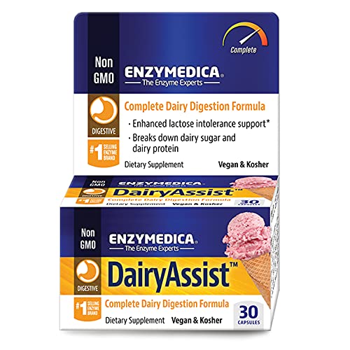 Enzymedica, DairyAssist, Enzyme Support for Digestive Relief From Lactose Intolerance, 30 Capsules