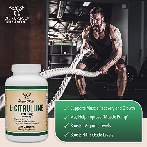 L Citrulline Capsules 1,200mg Per Serving, 210 Count (L-Citrulline Increases Levels of L-Arginine and Nitric Oxide) Muscle Recovery Supplement – Improve Muscle Pump by Double Wood Supplements