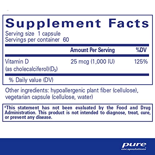 Pure Encapsulations Vitamin D3 25 mcg (1,000 IU) | Supplement to Support Bone, Joint, Breast, Prostate, Heart, Colon and Immune Health* | 60 Capsules