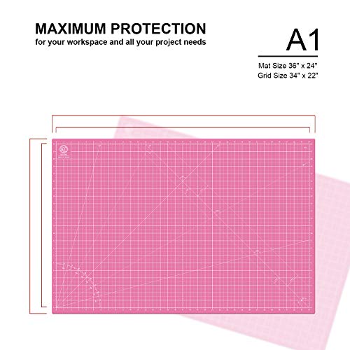 KC GLOBAL A1 (36"x24") Self-Healing Cutting Mat (Pink) - Sturdy, Reversible, Eco-Friendly, Non-Slip. Premium Desk Mat for Crafters, Quilters, and Hobbyist