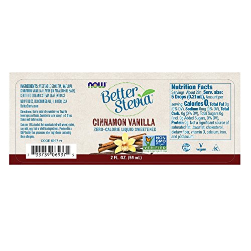 NOW Foods, Better Stevia, Liquid Zero-Calorie Sweetener, Cinnamon Vanilla Flavor, Certified Non-GMO, 2-Ounce