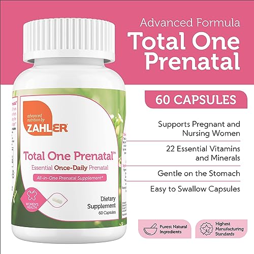 Zahler - Total One Prenatal Vitamins for Women (60 Count) Daily Multi Vitamin Prenatals with Folic Acid, Iron, Zinc & 19 Other Essential Vitamins & Minerals - Kosher Pre Natal Multivitamin Capsules
