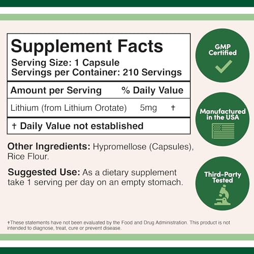 Double Wood Supplements Lithium Orotate 5mg, 210 Capsules