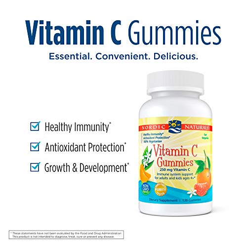 Nordic Naturals Vitamin C Gummies, Tart Tangerine - 120 Gummies - 250 mg Vitamin C - Immune Support, Antioxidant Protection, Child Growth & Development - Non-GMO, Vegan - 60 Servings