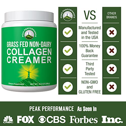 Collagen Creamer for Coffee - Grass Fed Non Dairy Best Tasting Keto and Paleo Friendly Organic Coconut MCT + Collagen Creamer Powder by Peak Performance. Vital Ketogenic Collagen Peptide Proteins