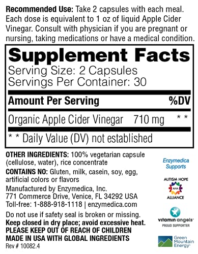 Enzymedica, Apple Cider Vinegar, Healthy Weight and Digestive Support, 60 Capsules