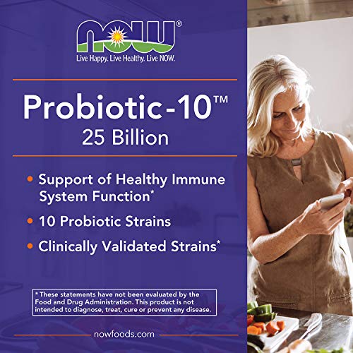 NOW Supplements, Probiotic-10, 25 Milliarden, mit 10 probiotischen Stämmen, frei von Milchprodukten, Soja und Gluten, stammverifiziert, 100 vegetarische Kapseln