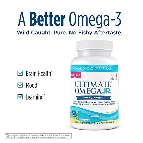 Nordic Naturals Ultimate Omega Jr, Strawberry - 120 Mini Soft Gels - 680 Total Omega-3s with EPA & DHA - Brain Health, Mood, Learning - Non-GMO - 60 Servings