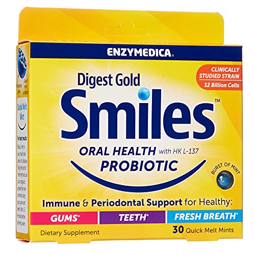 Enzymedica, Digest Gold Smiles, Probiotic Oral Health Support, 30 Quick melt Mints