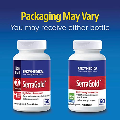 Enzymedica, SerraGold, Serrapeptase Enzymes for Sinus, Immune and Cardiovascular Support, 60 Capsules (FFP)