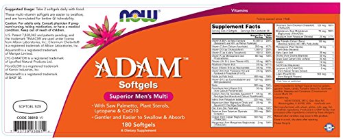 NOW Foods ADAM Men's Multiple Vitamin, 180 Softgel (2 Pack)