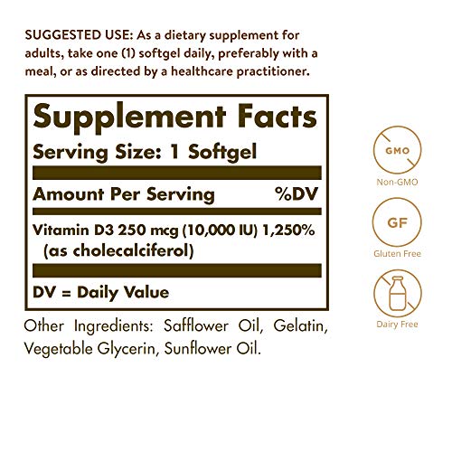 Solgar Vitamin D3 Cholecalciferol 250 MCG 10000 IU 180 Count