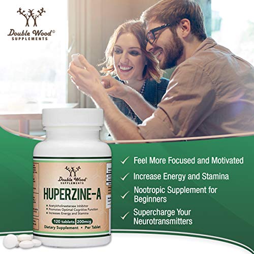 Huperzine A 200mcg (Third Party Tested) Manufactured in The USA, 120 Tablets, Nootropics Brain Supplement to Promote Acetylcholine, Support Memory and Focus by Double Wood Supplements